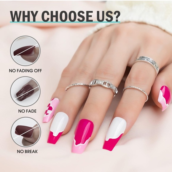 BUNDLE ANY 3 FOR $25 Abstract Design white/pink colors- Press on Gel Nails 💅 - Picture 2 of 5